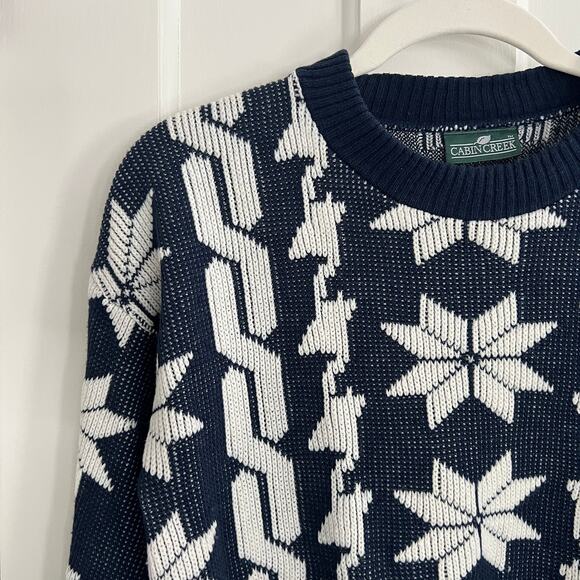 Navy Snowflake Fair Isle Sweater Cabin Creek Women 90s Vintage Sz Small Sz Med - Picture 2 of 5